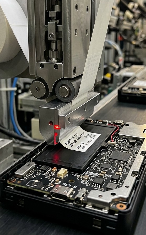 ラベル自動貼り付け機の貼り付け工程
